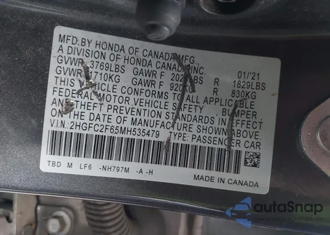 2021 Honda Civic Lx из США, поврежденный, VIN 2HGFC2F65MH535479